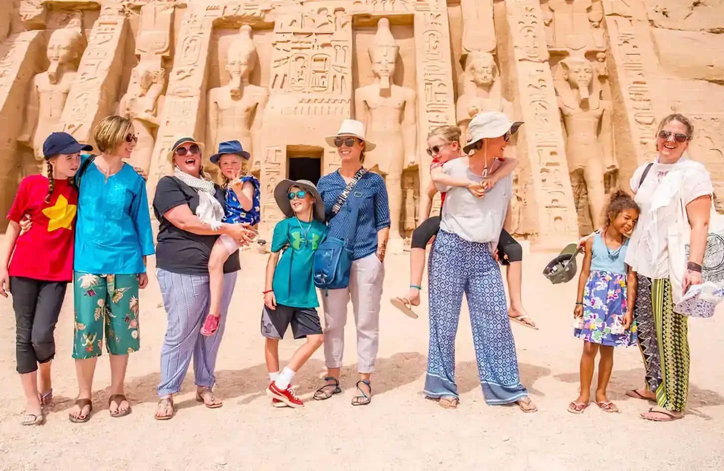 Family Friendly Activities in Egypt A-wonderful-picture-of-a-family-in-front-of-Abu-Simbel-Temple