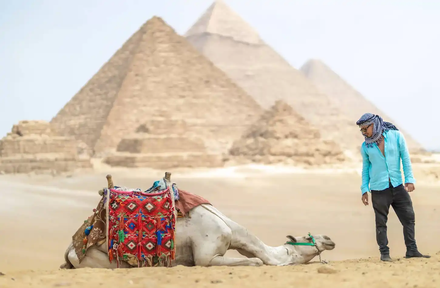 Planning a trip to Egypt Guide Very-wonderful-pictures-of-a-tourist-in-front-of-the-Giza-Pyramids-while-riding-camels