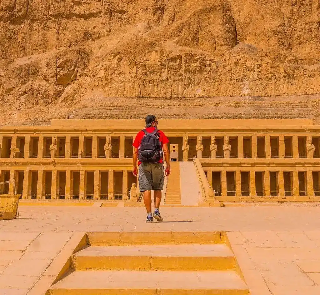 5 Days Cairo & Luxor Private Tour Package A-picture-of-a-visitor-entering-the-Temple-of-Hatshepsut