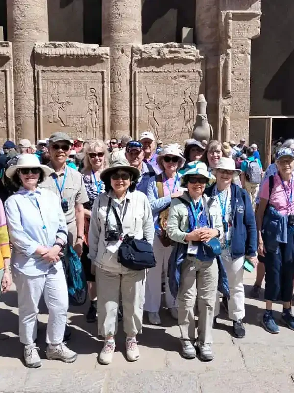 8-Day All-Inclusive Cairo & Nile Cruise Tour A-special-photo-of-one-of-our-seniors-in-front-of-Edfu-Temple.