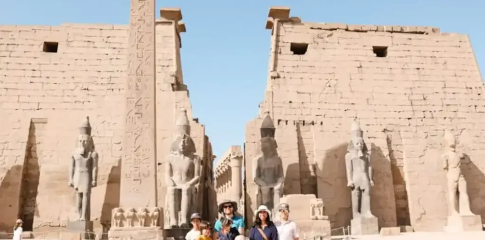 7-Day Cairo & Nile Cruise Tour by Flight A-wonderful-photo-of-a-family-in-front-of-Luxor-Temple