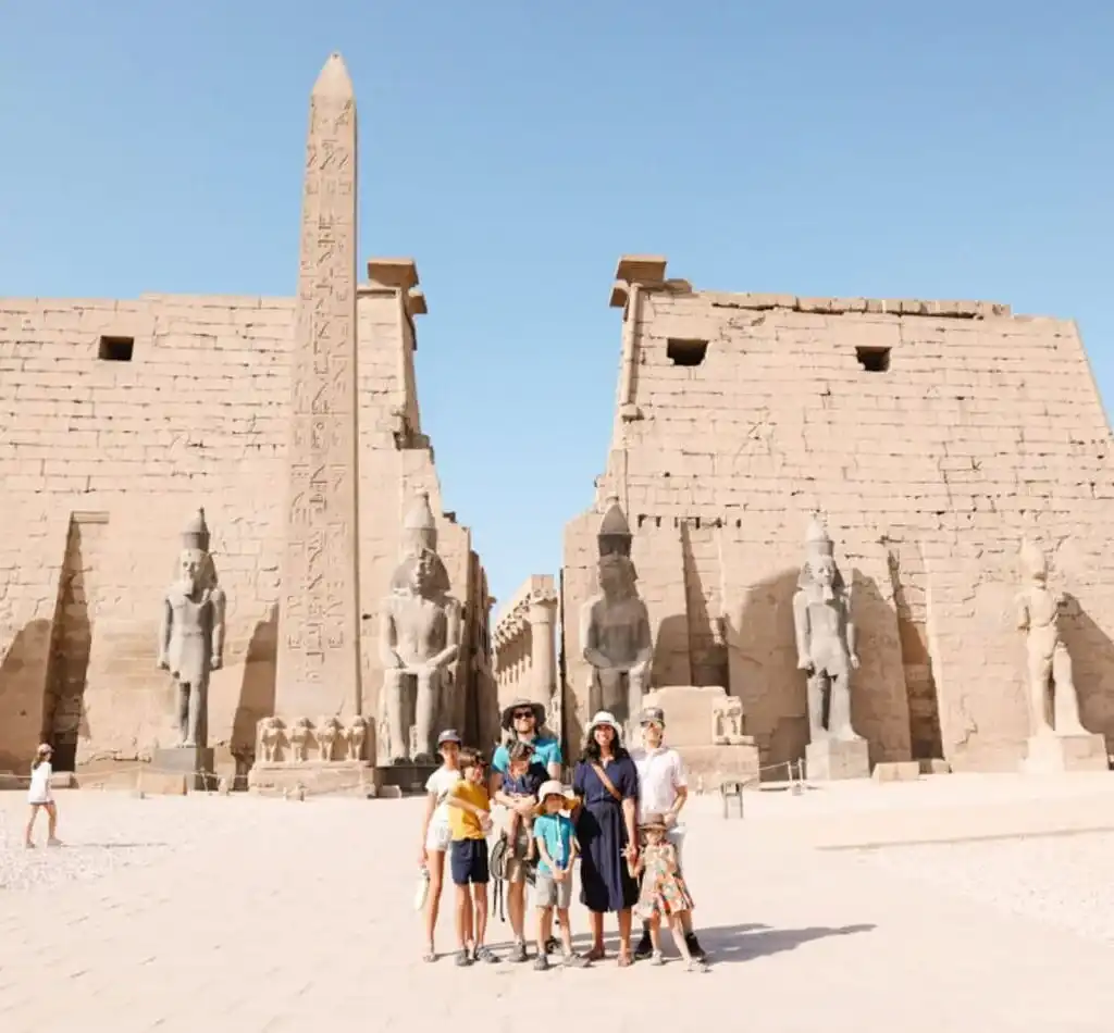 7-Day Cairo & Nile Cruise Tour by Flight A-wonderful-photo-of-a-family-in-front-of-Luxor-Temple