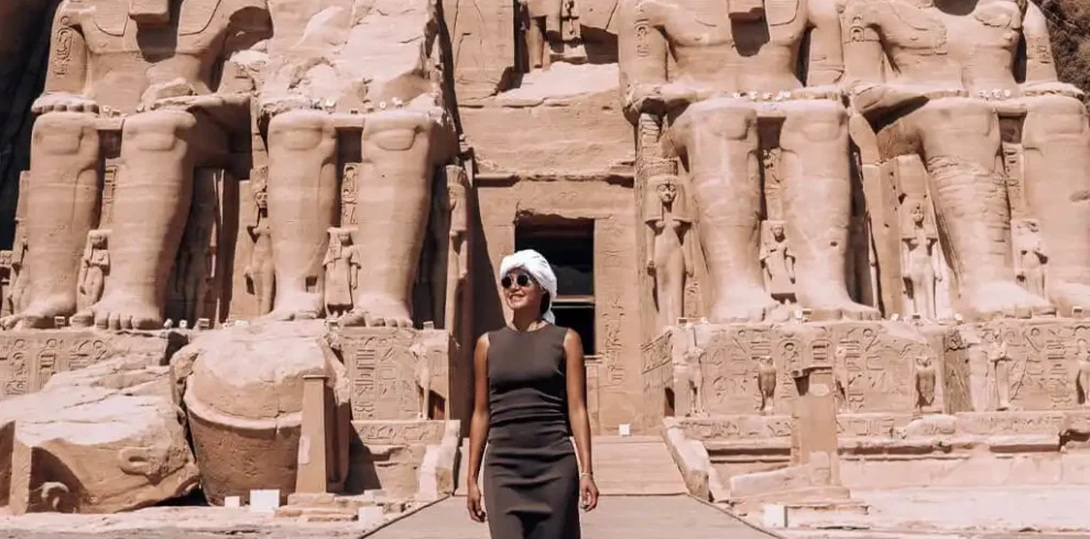 3 Days Luxor Private Tour Package A-wonderful-picture-of-a-woman-in-front-of-Abu-Simbel-Temple