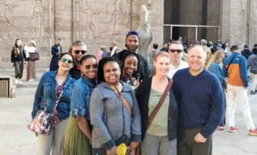 12 Day Egypt Highlights Cairo, Alexandria, Nile Cruise & Bahariya Oasis A-wonderful-shot-of-one-of-our-groups-in-front-of-Edfu-Temple.