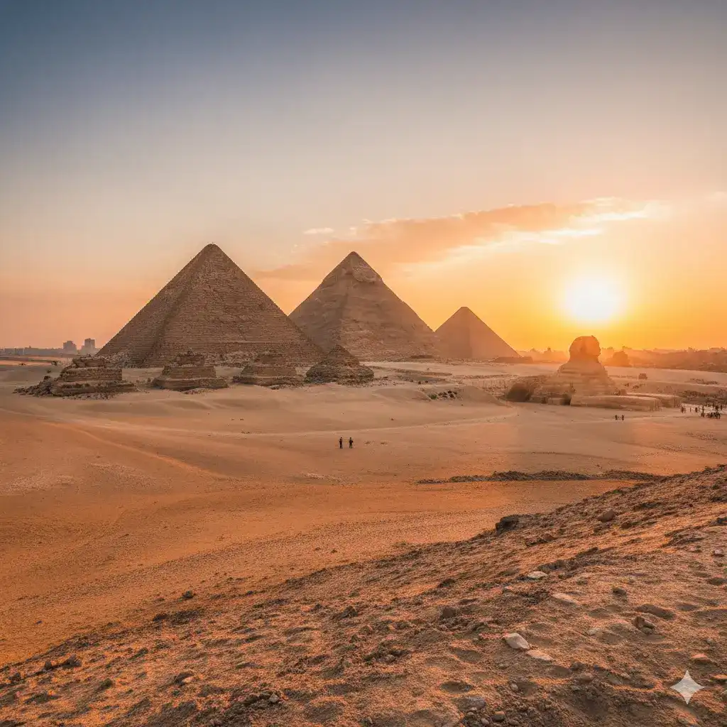 The Great Sphinx of Giza with the pyramids behind it