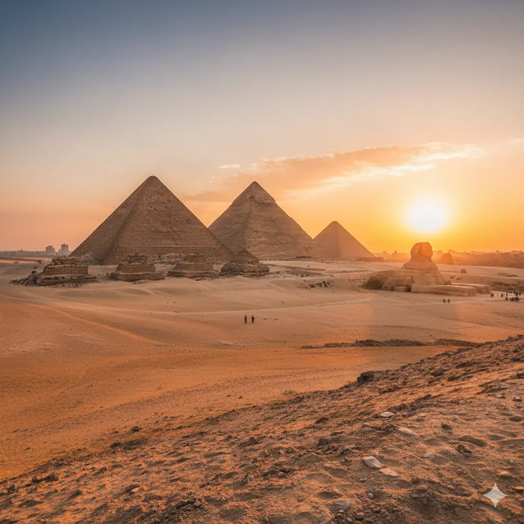 The Great Sphinx of Giza with the pyramids behind it