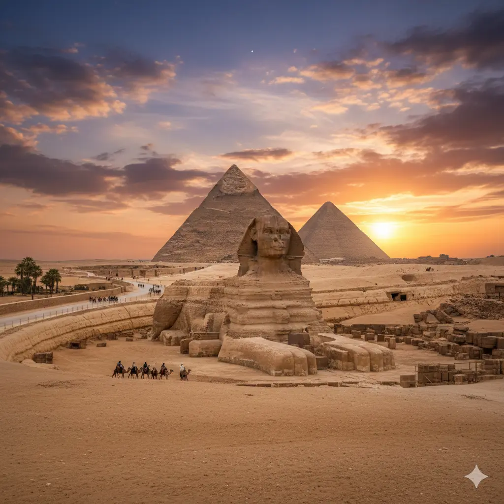 The Great Sphinx with visitors at a distance
