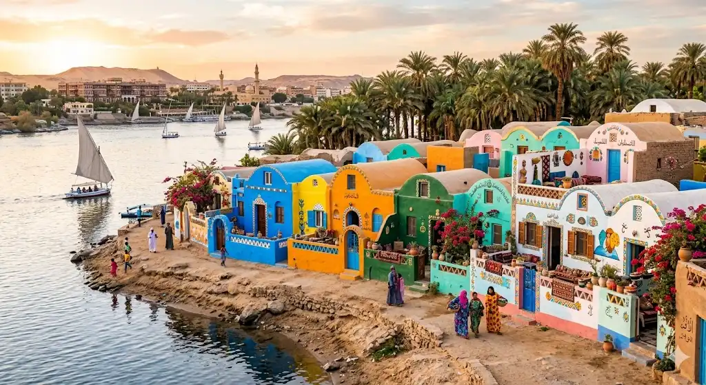 Best Places to Solo Travel as a Woman in Egypt : The Complete 2026 Guide Colorful Nubian village on Elephantine Island, Aswan, Egypt