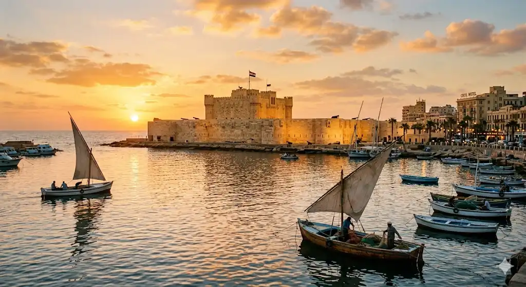 Alexandria Things to See : The Complete 2026 Travel Guide Citadel of Qaitbay at sunset over the Eastern Harbour, Alexandria, Egypt