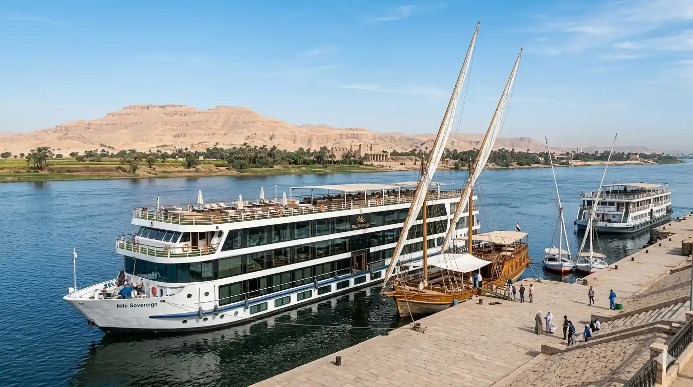 Different types of Nile cruise ships docked at Luxor port in Egypt cruises on nile river egypt