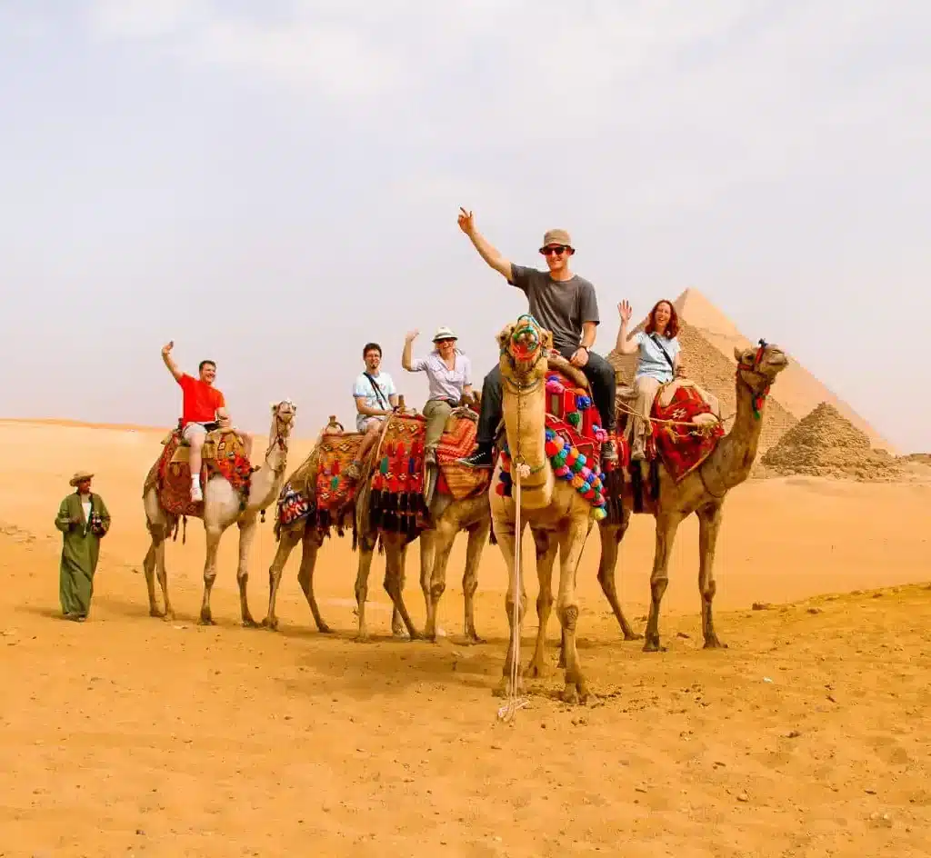 Pyramids of Giza Revamp Tourism: What's New at the Giza Plateau in 2026 Pictures-of-some-tourists-riding-camels-in-the-pyramids-area