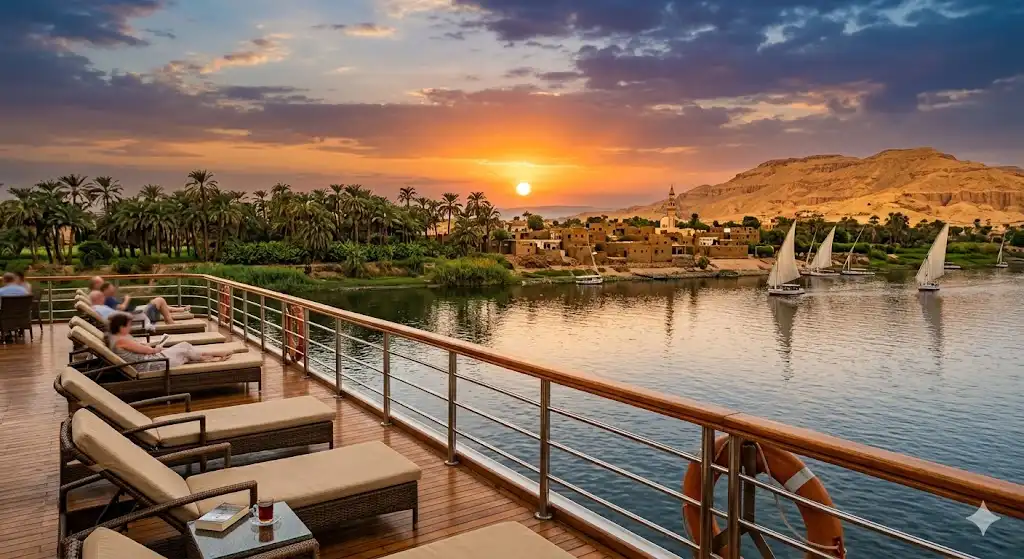 Best Places to Solo Travel as a Woman in Egypt : The Complete 2026 Guide View from Nile cruise ship deck at sunset between Luxor and Aswan