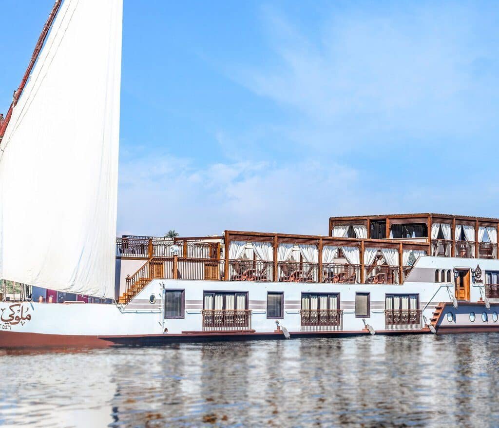 Molouky Dahabiya Nile Cruise exterior sailing on the Nile