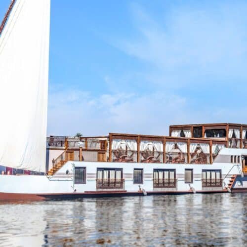 Molouky Dahabiya Nile Cruise exterior sailing on the Nile