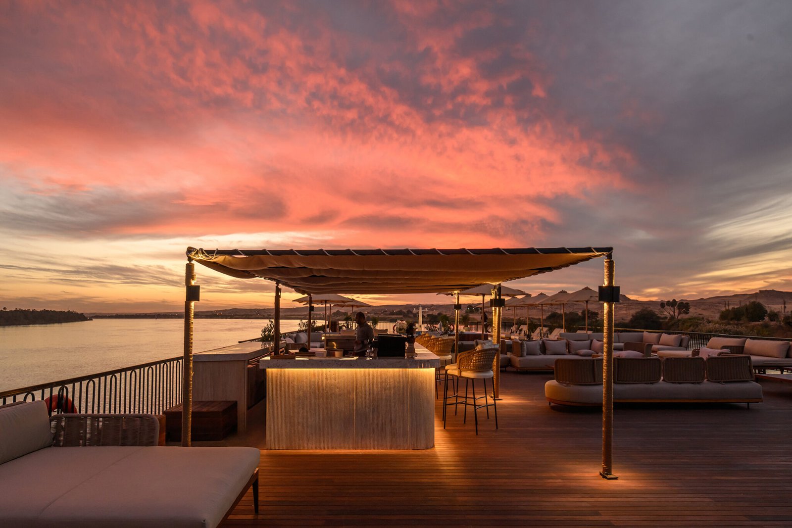 Le Fayan Suites Nile Cruise Review 2026–2027: Pros, Cons & Guest Experiences Le Fayan Suites sun deck and swimming pool on the Nile
