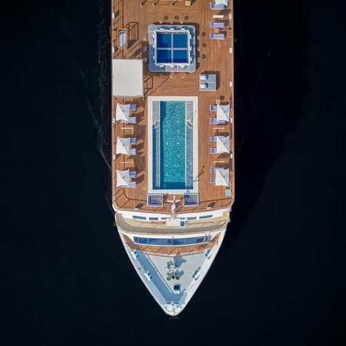 Aerial view of The Oberoi Zahra Nile cruiser and sun deck pool